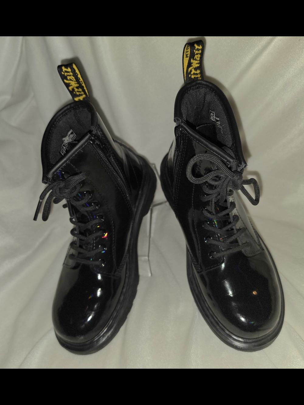 Dr. Martens Kids Black Patent Leather Combat Boots Zipper EU 34 US Youth 3